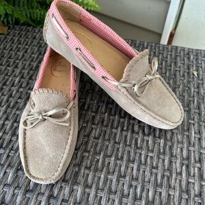Jack Rogers Taupe Moccasins with Pink Lining